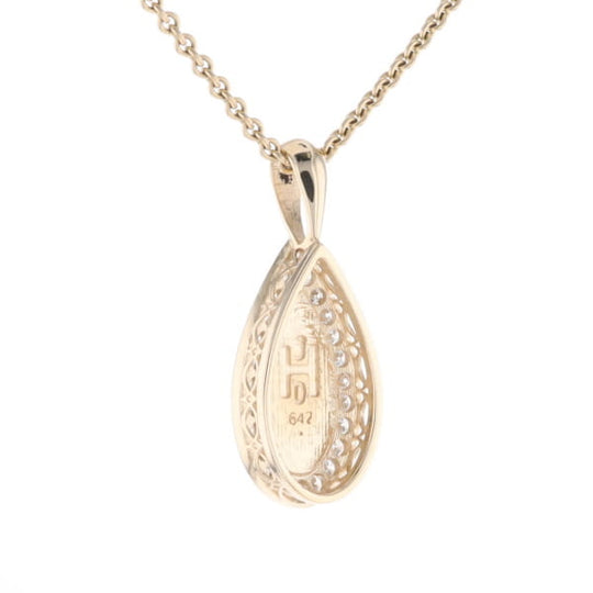 Gold Quartz Pendant Tear Drop Inlaid .42ctw Diamond Halo Design