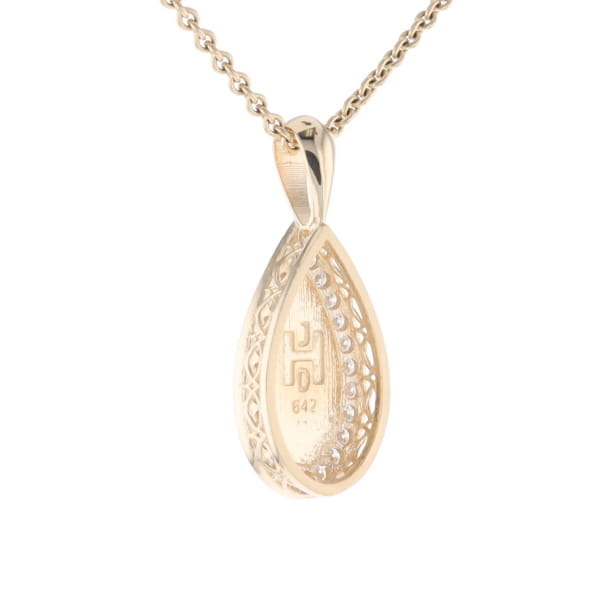 Gold Quartz Pendant Tear Drop Inlaid .42ctw Diamond Halo Design