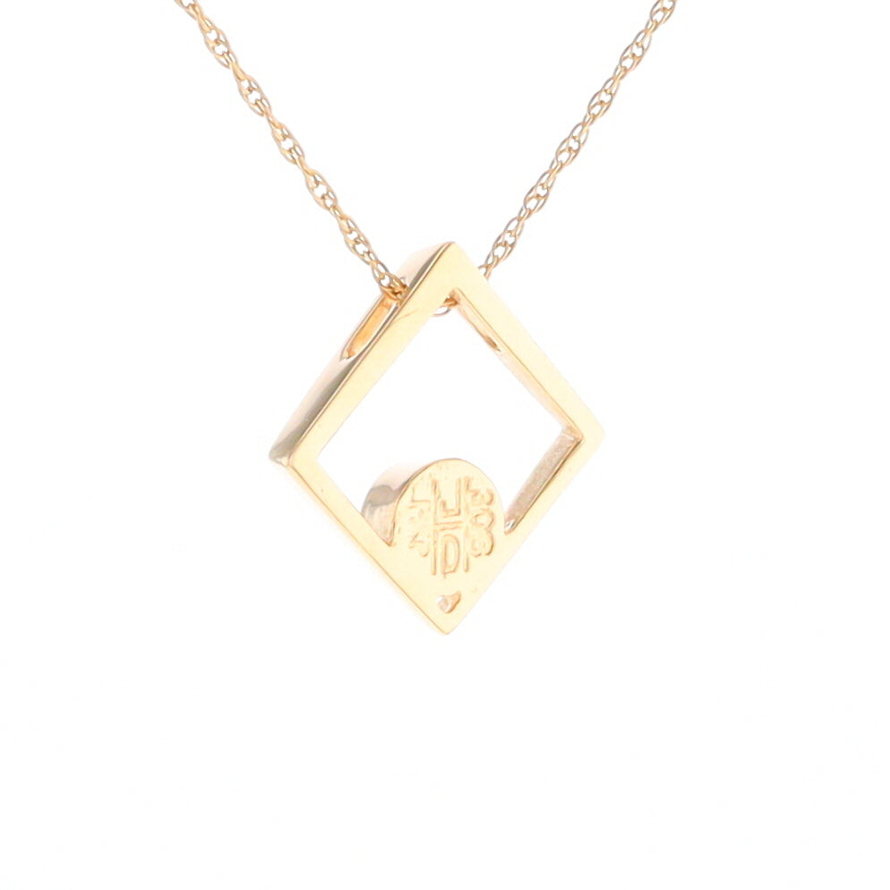 Open Square Gold Quartz Round Inlaid Pendant