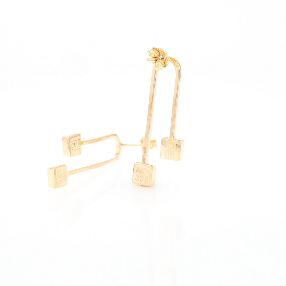 Gold Quartz Double Square Curved Bar Earrings - G2