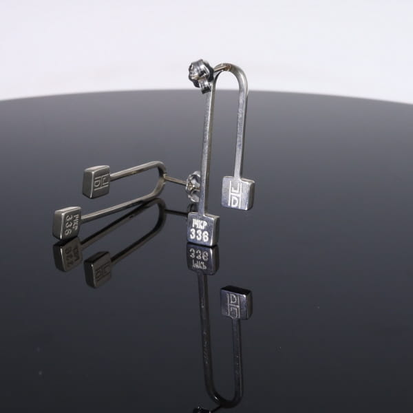 Opal Earrings Curved Bar Double Square Inlaid Ends Design Studs