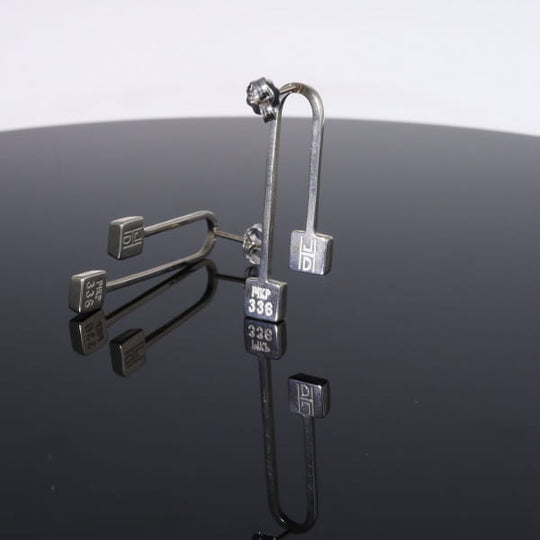 Opal Earrings Curved Bar Double Square Inlaid Ends Design Studs