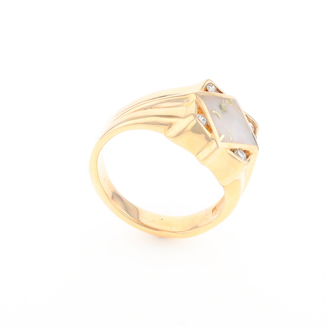 Gold Quartz Mens Ring with Diamond Accents