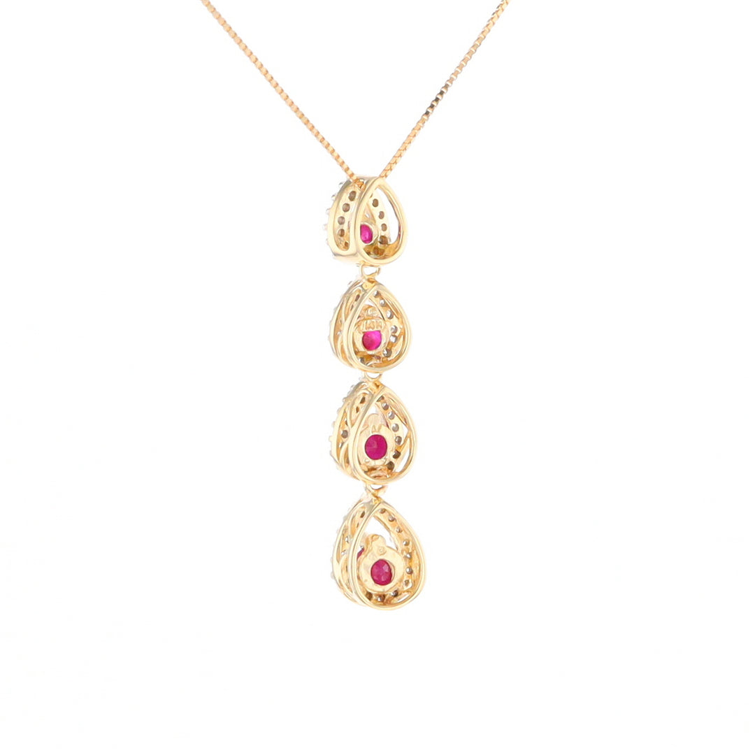 Ruby Drop Necklace with Pear Shaped Diamond Halos