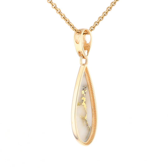 Gold Quartz Pendant Tear Drop Inlaid Design G2