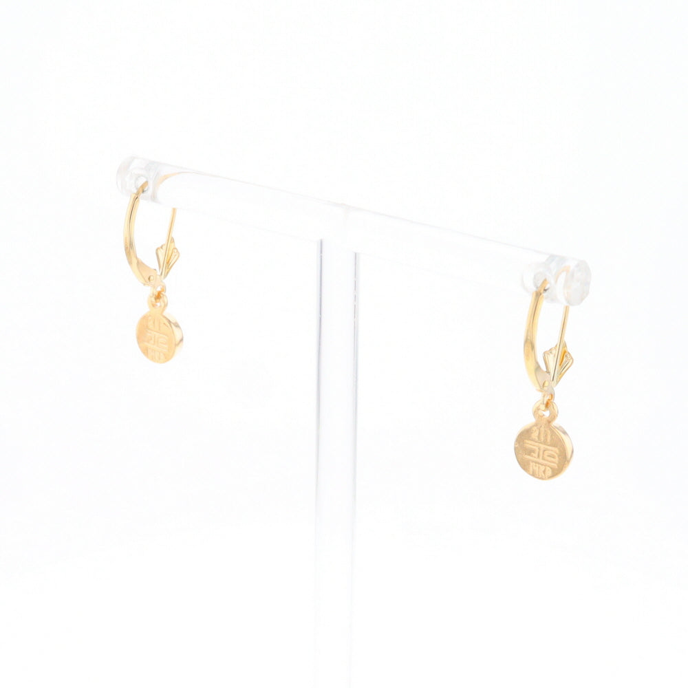 Gold Quartz Earrings Round Inlaid Design Lever Backs