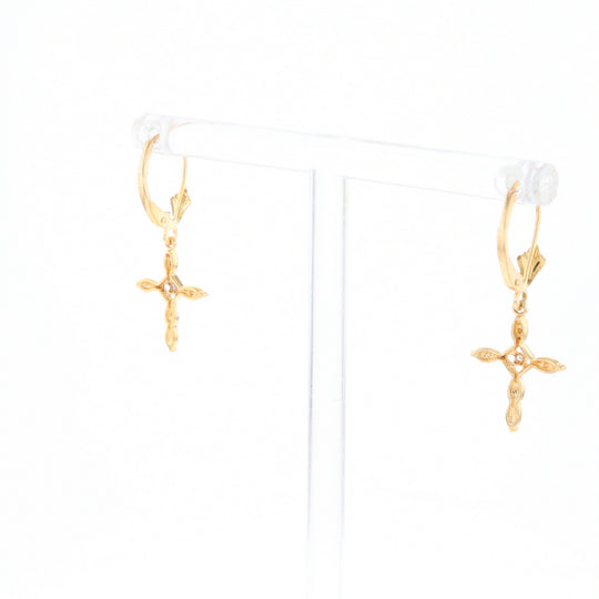 Two-Tone Diamond Cross Earrings