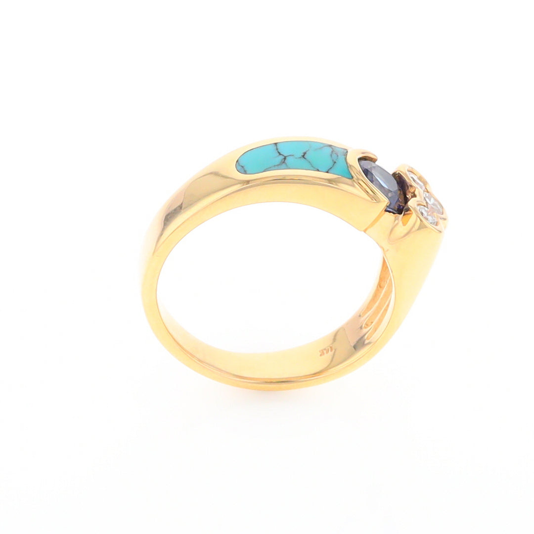 Turquoise Inlaid Ring with Sapphire and 0.23ctw Diamonds