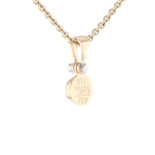 Gold Quartz Necklace Round Inlaid Pendant with .02ct Diamond