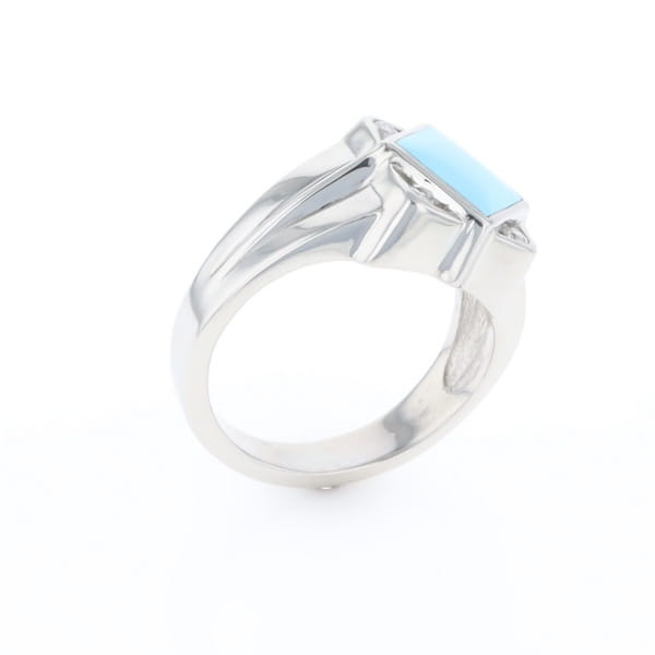Natural Sleeping Beauty Turquoise ring diamond shape inlaid design with .16ctw round diamonds