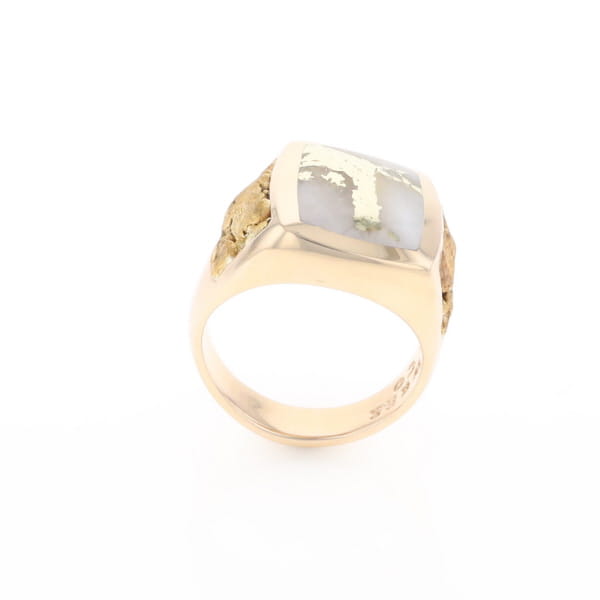 Gold Quartz Ring Double Side Natural Nuggets Rectangle Inlaid Center G1