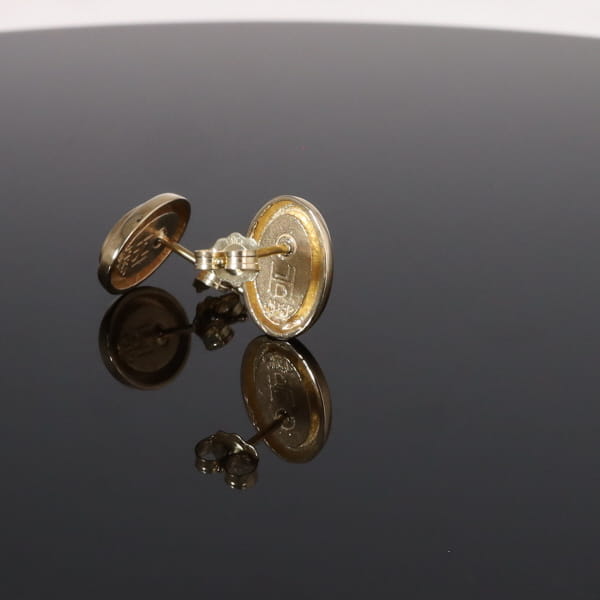 Opal Earrings Oval Inlaid Design Studs