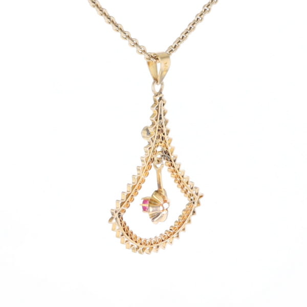 Vintage Buttercup Dangle Ruby Scrollwork Pendant