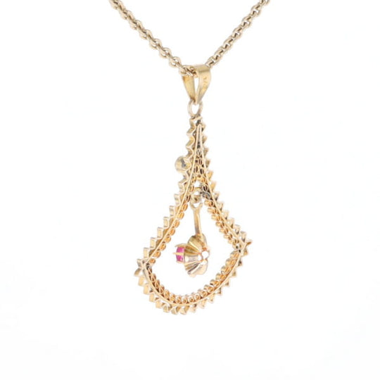 Vintage Buttercup Dangle Ruby Scrollwork Pendant
