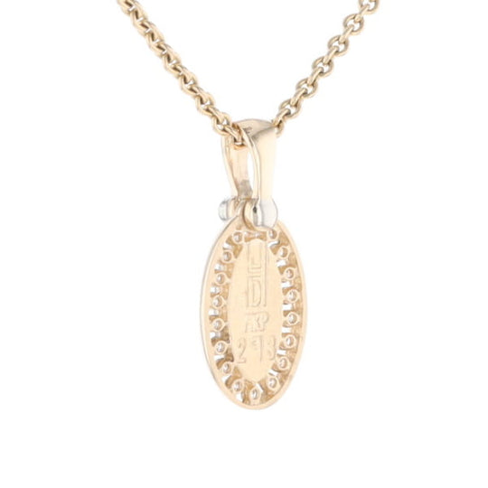 Gold Quartz Pendant Oval Inlaid with .22ctw Round Diamonds Halo (G1)