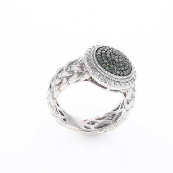 Green Diamond Braided Cluster Ring