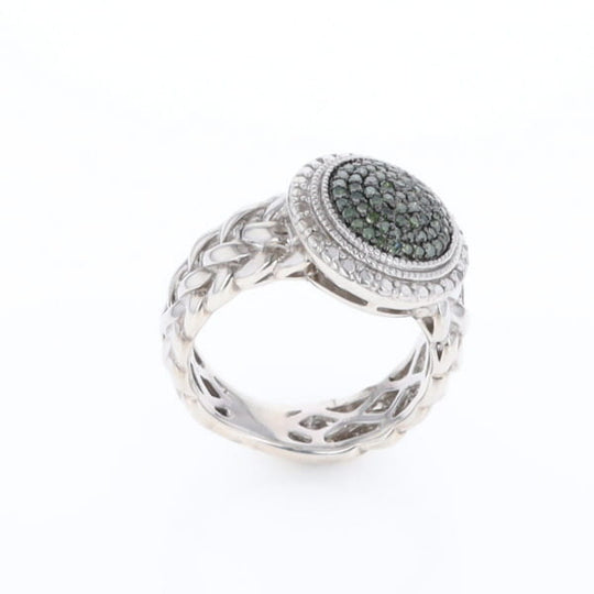 Green Diamond Braided Cluster Ring