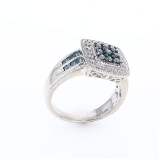 Square Blue & White Diamond Ring