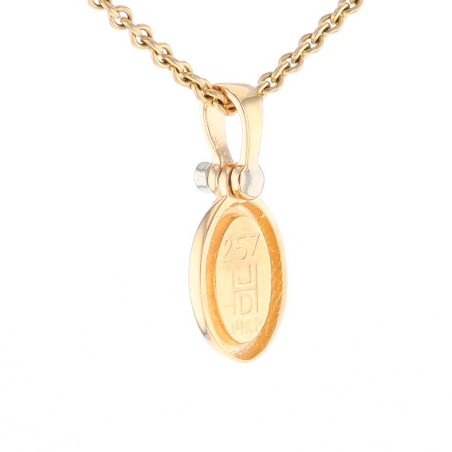 Gold Quartz Oval Inlaid Pendant with .02ct Diamond