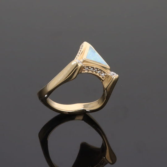 Opal Rings Triangle Inlaid Design with .31ctw Round Diamonds