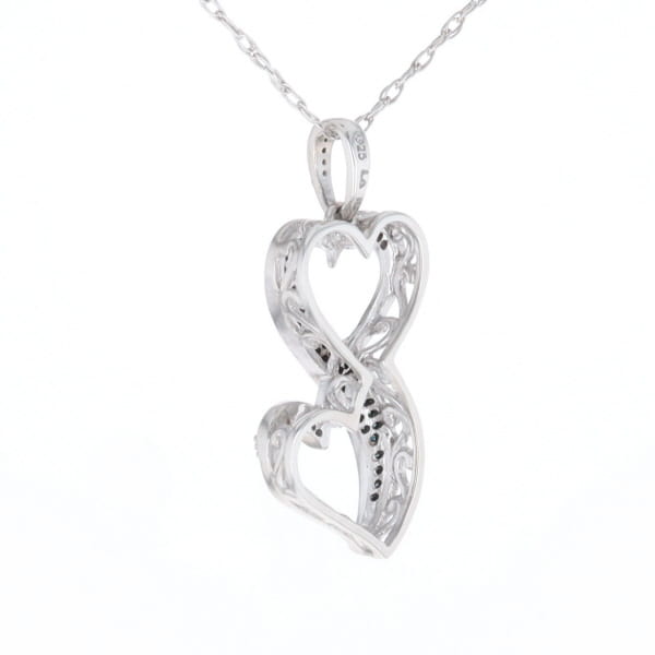 Blue and White Diamond Double Open Heart Pendant with 16" Singapore Chain