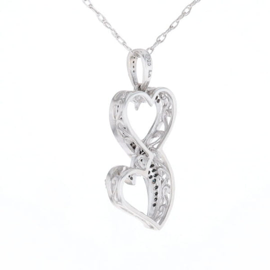 Blue and White Diamond Double Open Heart Pendant with 16" Singapore Chain