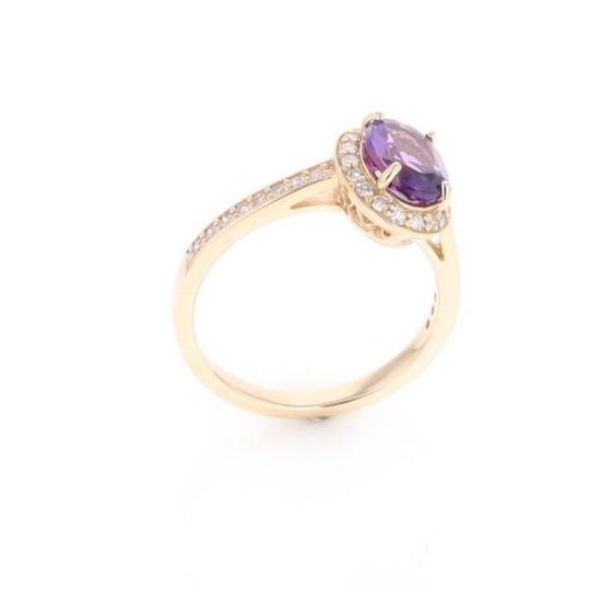 Oval Amethyst with Diamond Halo Ring