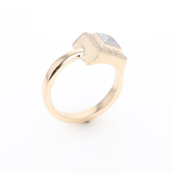 Meteorite Ring Square Inlaid Halo .14ctw Diamonds Design