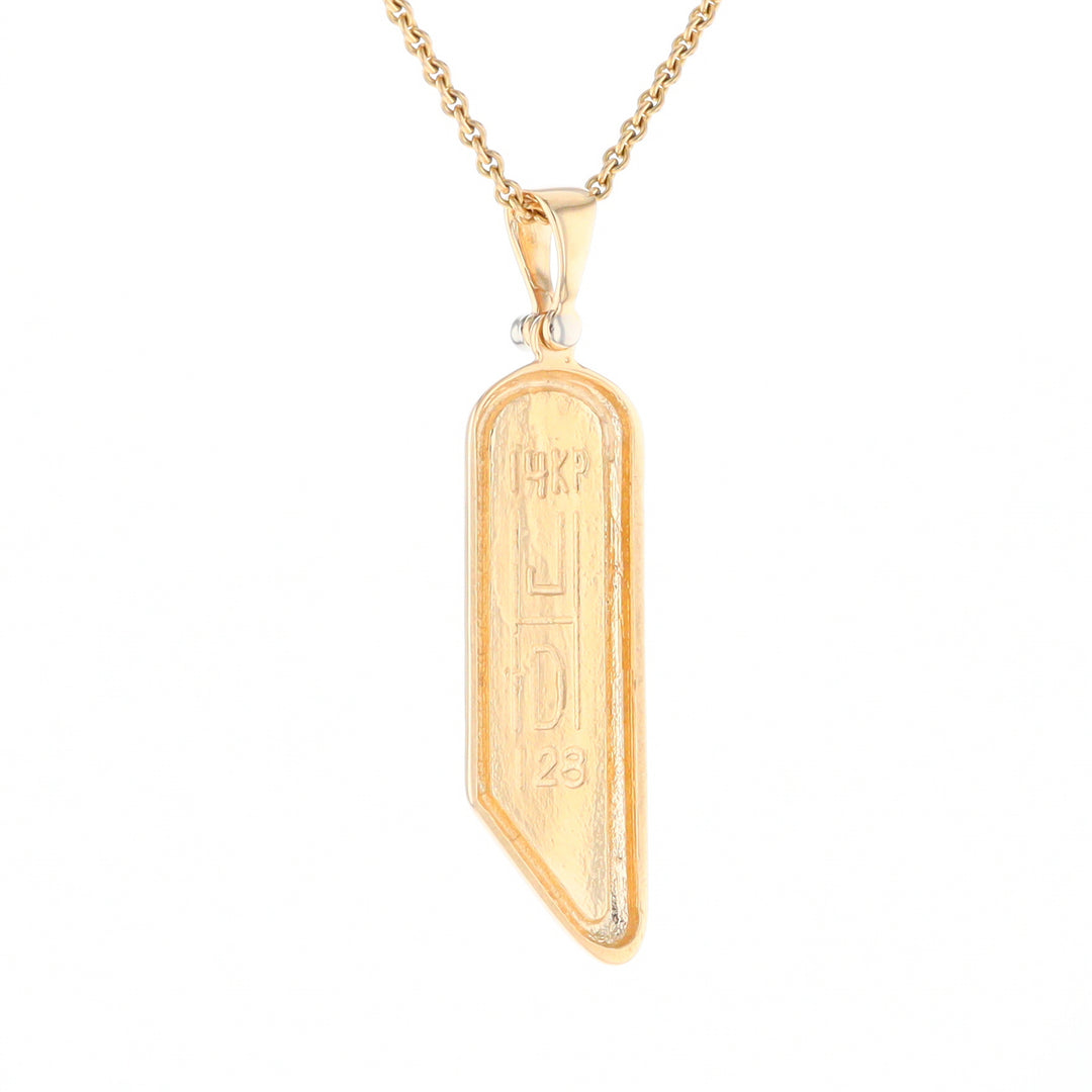 Gold Quartz Long Geometric Inlaid Pendant