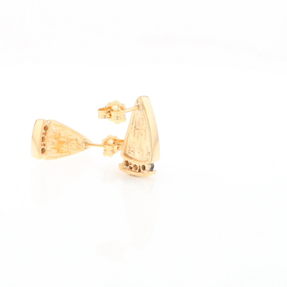 G1 Gold Quartz Earrings Triangle Shape Inlaid Design with .12ctw Diamonds
