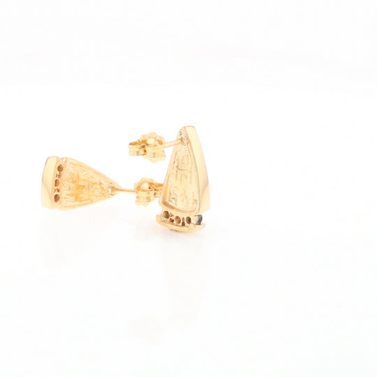 G1 Gold Quartz Earrings Triangle Shape Inlaid Design with .12ctw Diamonds