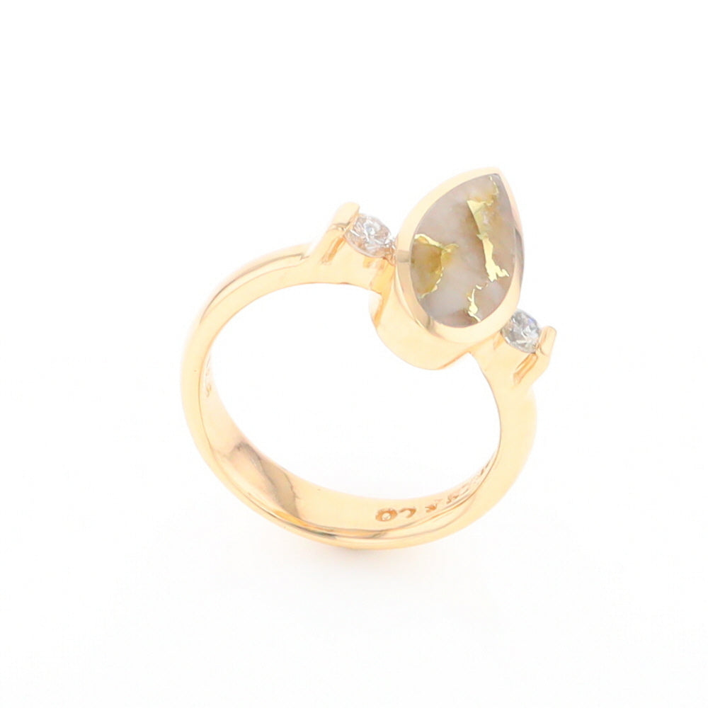 Gold Quartz Ring Pear Shape Inlaid with .18ctw Round Diamonds