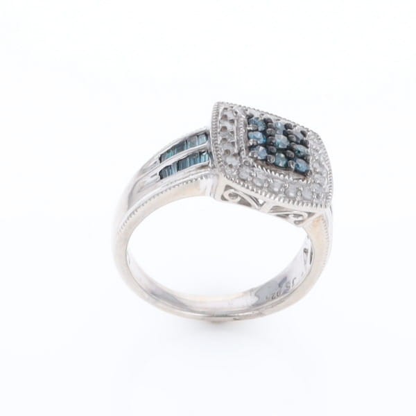 Square Blue & White Diamond Ring