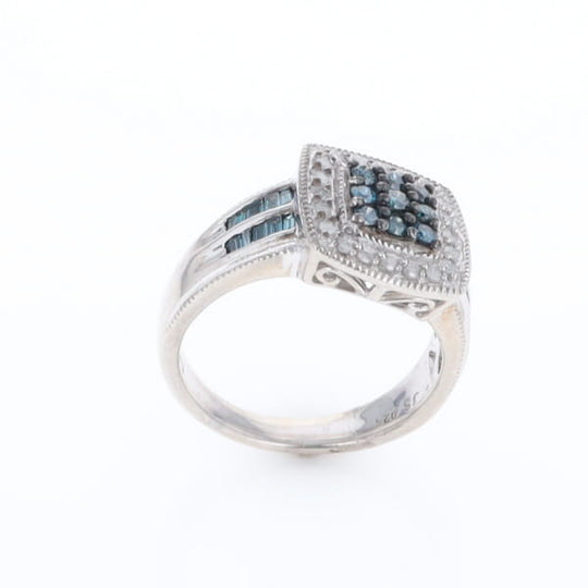 Square Blue & White Diamond Ring