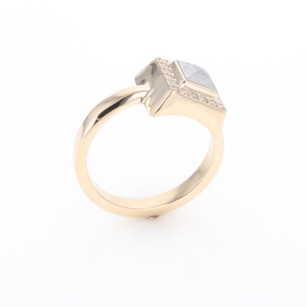 Meteorite Ring Square Inlaid Halo .14ctw Diamonds Design