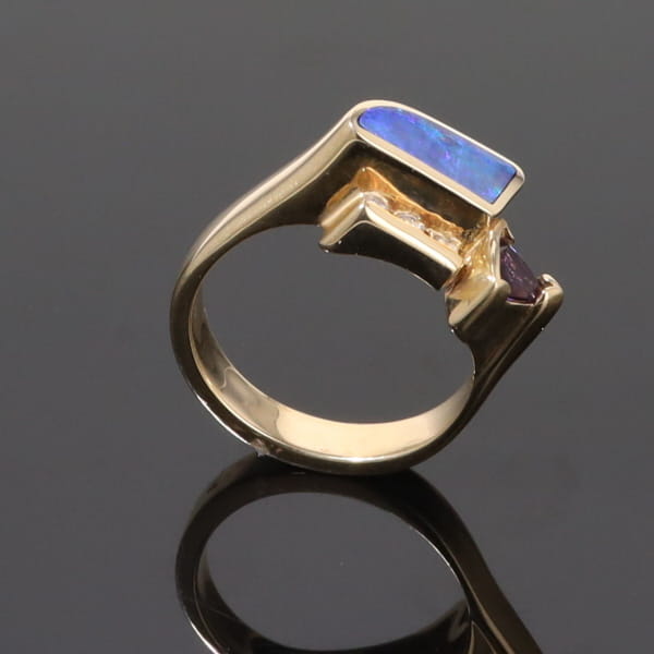 Opal Rings Geometric Inlaid with Amethyst and .08ctw Diamonds