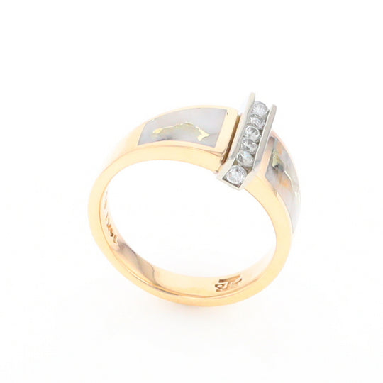 Gold Quartz Ring Double Sided Inlaid Design with .23ctw Diamonds