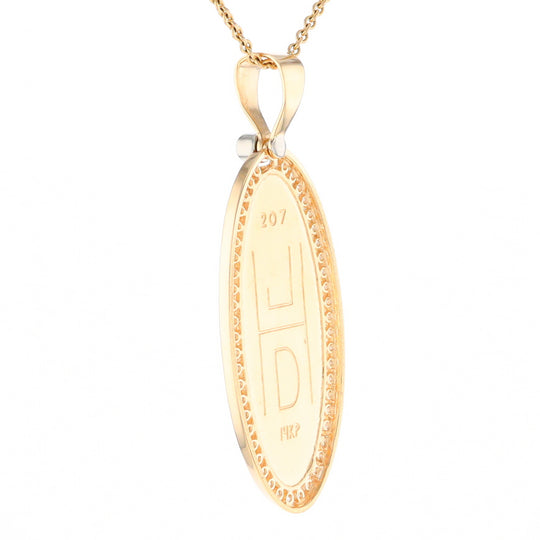 Gold Quartz Necklace 0.96ctw Halo Diamond Oval Inlaid Pendant