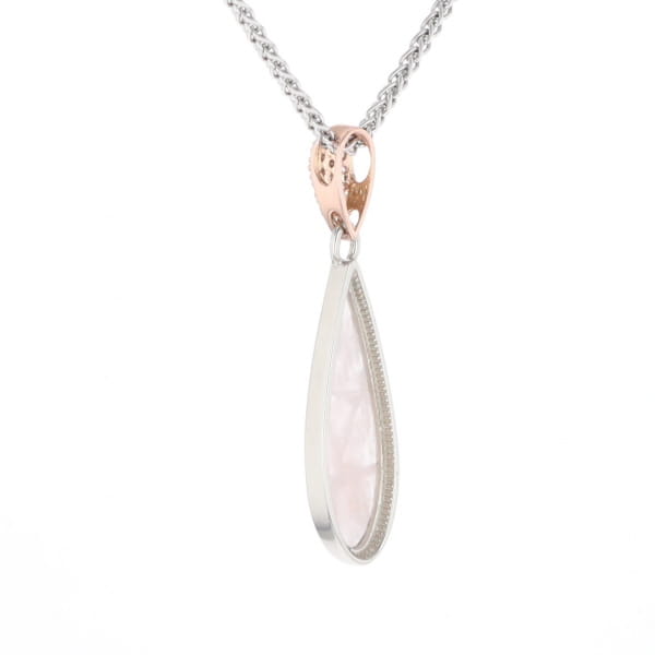 Rose Quartz Teardrop Inlaid Pendant with .11ctw diamonds