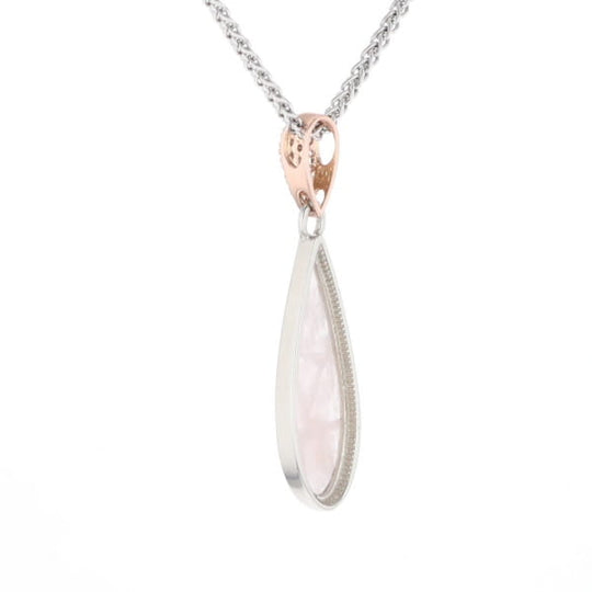 Rose Quartz Teardrop Inlaid Pendant with .11ctw diamonds