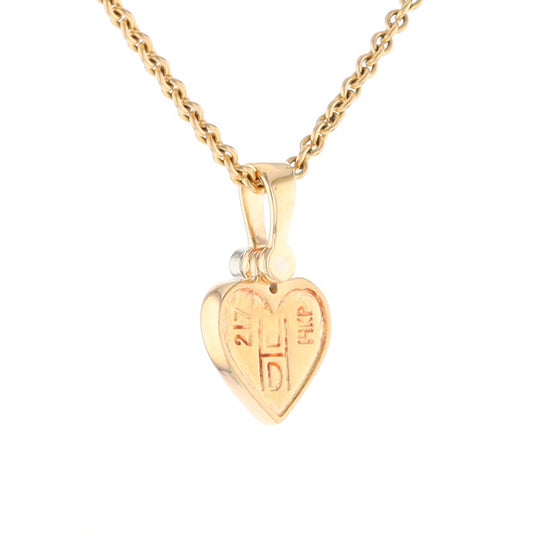 Gold Quartz Necklace Heart Inlaid Design Pendant with .02ct Diamond