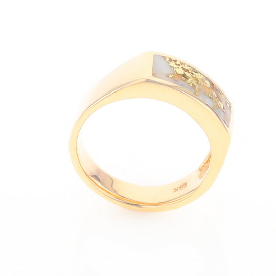 Gold Quartz Ring Rectangle Inlaid Design