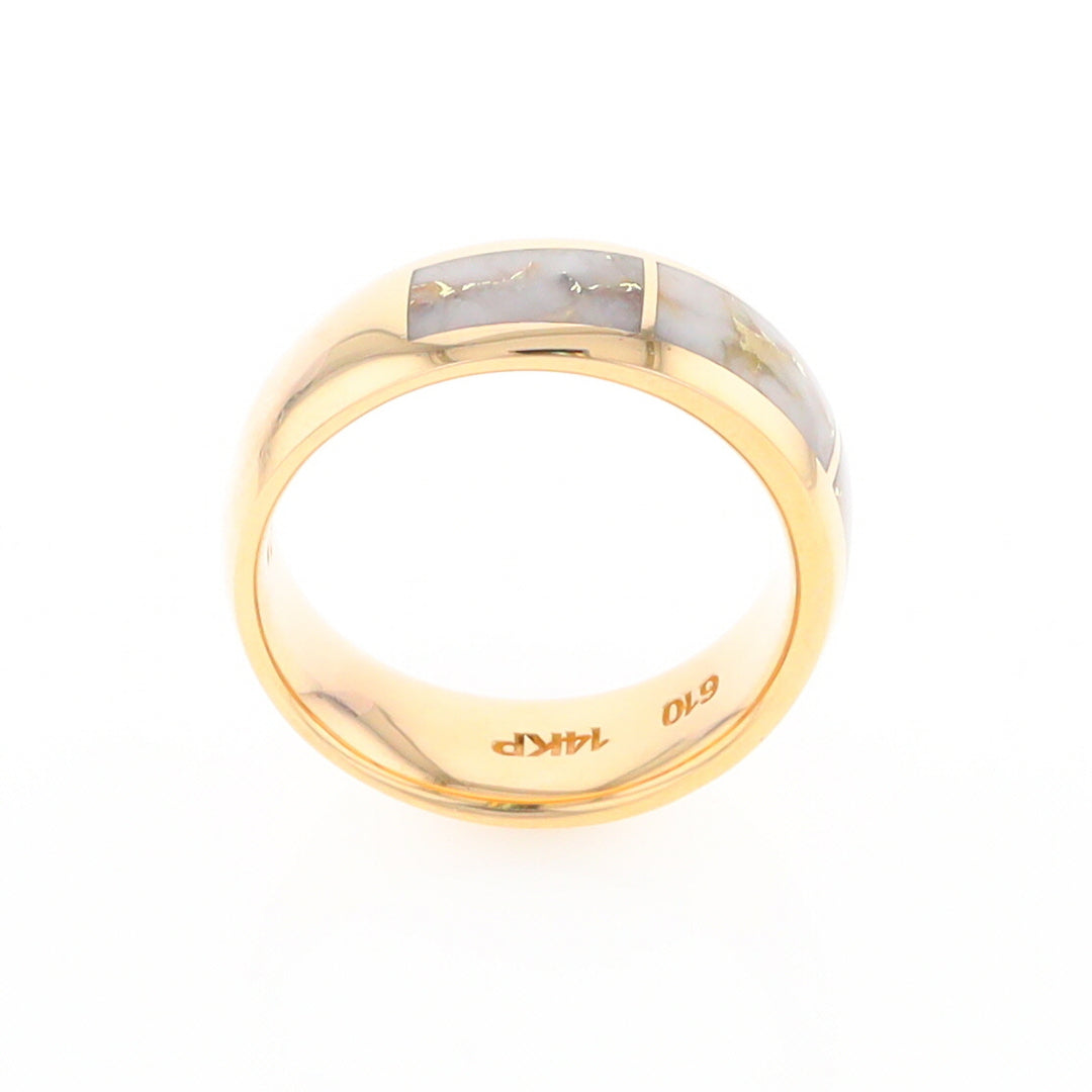 Gold Quartz Ring 3 Section Rectangle Inlaid Design Band