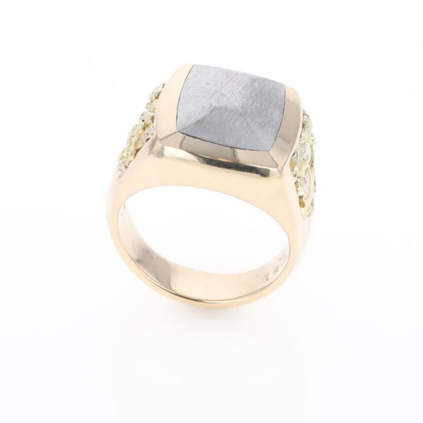 Meteorite Ring Double Side Natural Nuggets Rectangle Inlaid Center