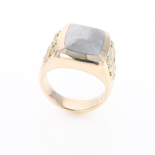 Meteorite Ring Double Side Natural Nuggets Rectangle Inlaid Center