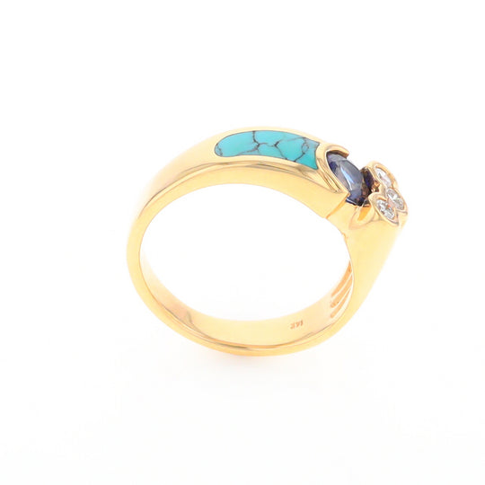 Turquoise Inlaid Ring with Sapphire and 0.23ctw Diamonds