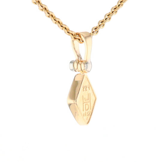 Gold Quartz Necklace Diamond Shape Inlaid Pendant with .02ct Diamond