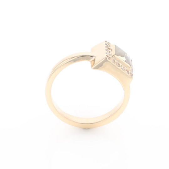 Gold Quartz Ring Square Inlaid Halo .14ctw Diamonds Design
