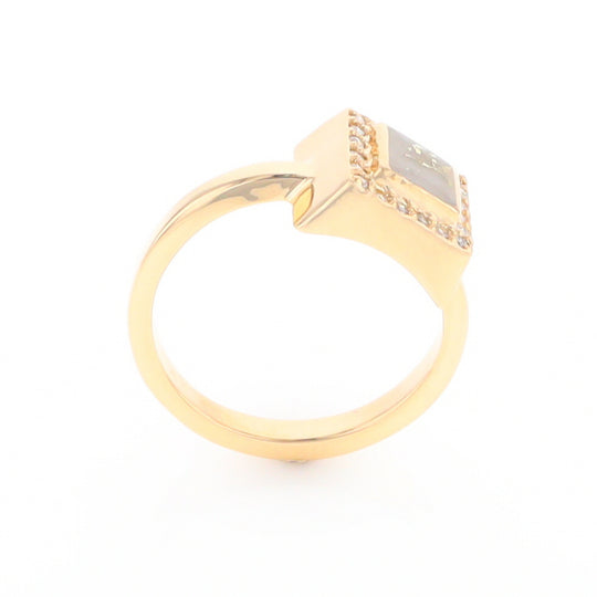 Gold Quartz Ring Square Inlaid Halo .14ctw Diamonds Design