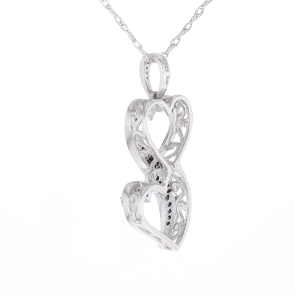 Blue and White Diamond Double Open Heart Pendant with 16" Singapore Chain